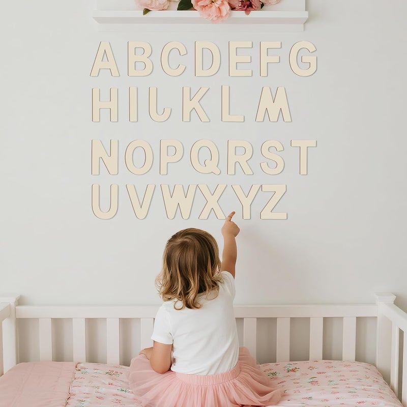 Miayon 52 Pieces Wooden Alphabet Letters Wood Letter Sign 4 Inch for Crafts DIY Painting Wall Home Decor - Image 5